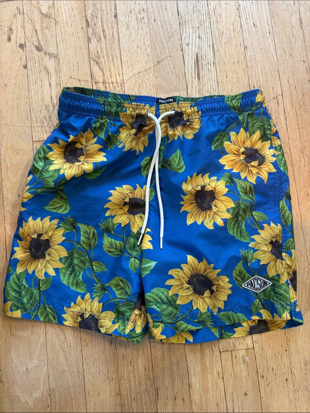 PacSun Blue and Yellow Sunflower Swim Shorts